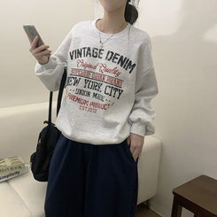 【起毛】レタリングプラウンドトレーナー(5color) MELANGE WHITE