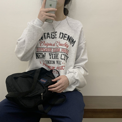 【起毛】レタリングプラウンドトレーナー(5color) MELANGE WHITE