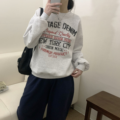 【起毛】レタリングプラウンドトレーナー(5color) MELANGE WHITE