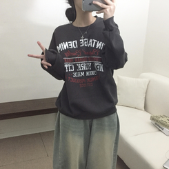 【起毛】レタリングプラウンドトレーナー(5color) CHARCOAL