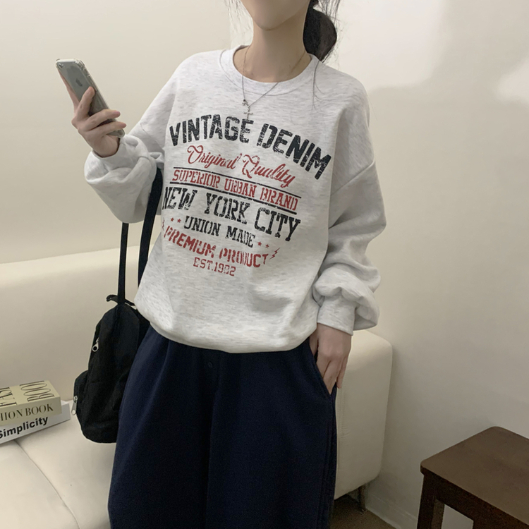 【起毛】レタリングプラウンドトレーナー(5color) MELANGE WHITE