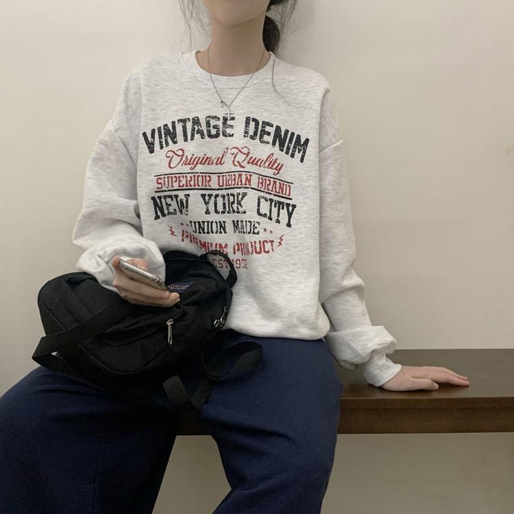 【起毛】レタリングプラウンドトレーナー(5color) MELANGE WHITE