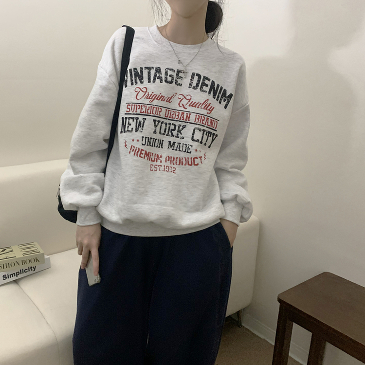 【起毛】レタリングプラウンドトレーナー(5color) MELANGE WHITE