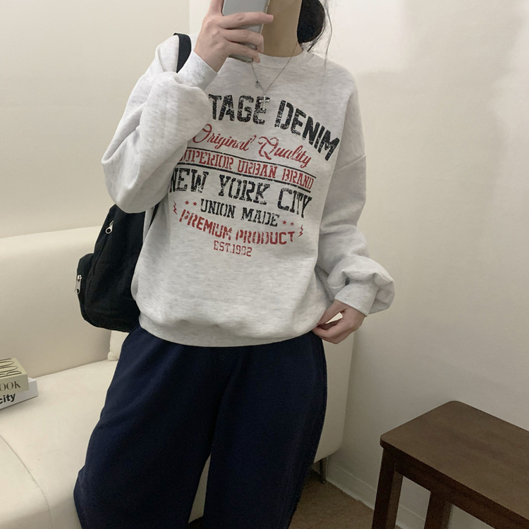 【起毛】レタリングプラウンドトレーナー(5color) MELANGE WHITE