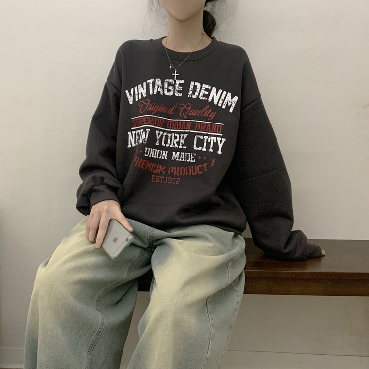 【起毛】レタリングプラウンドトレーナー(5color) CHARCOAL