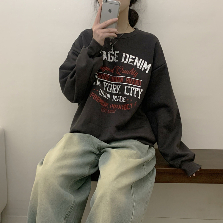 【起毛】レタリングプラウンドトレーナー(5color) CHARCOAL