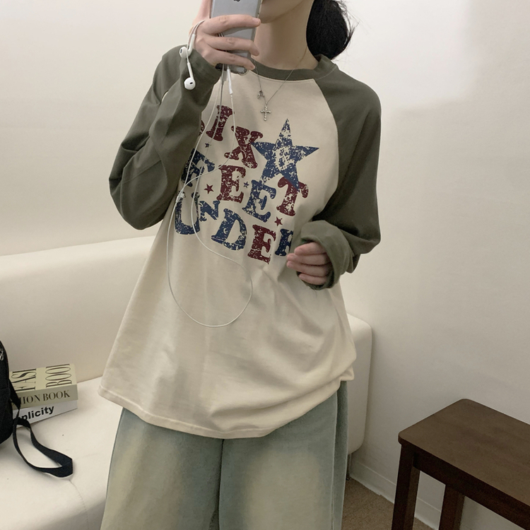 ビンテージラグランバイカラー長袖Tシャツ BEIGE