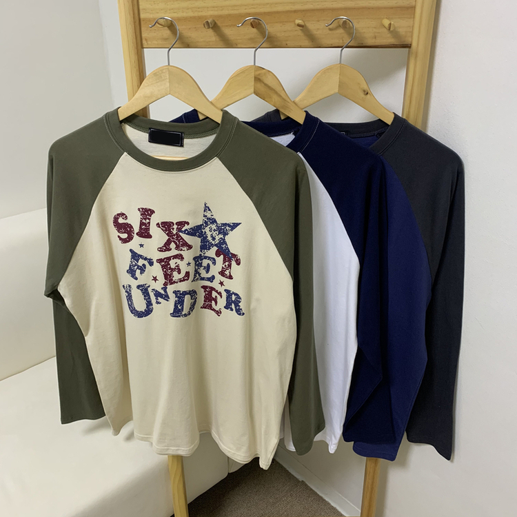 ビンテージラグランバイカラー長袖Tシャツ