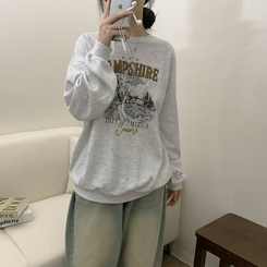 プリンティングラウンドネックトレーナー MELANGE WHITE