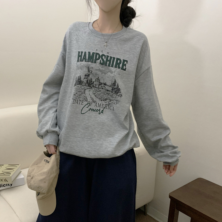 プリンティングラウンドネックトレーナー MELANGE