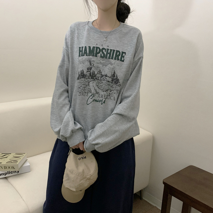 プリンティングラウンドネックトレーナー MELANGE