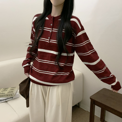 ボタンストライプウールニット(5color) RED