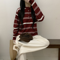 ボタンストライプウールニット(5color) RED