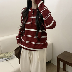 ボタンストライプウールニット(5color) RED