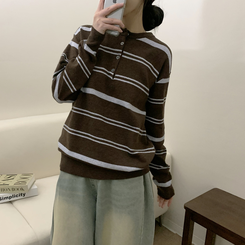 ボタンストライプウールニット(5color) BROWN