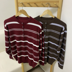 ボタンストライプウールニット(5color)