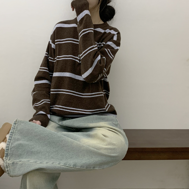 ボタンストライプウールニット(5color) BROWN
