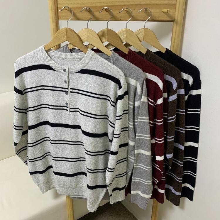 ボタンストライプウールニット(5color)