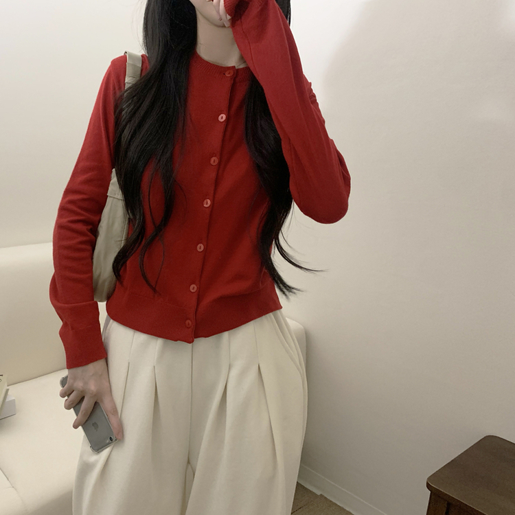 アバンベーシックニットカーディガン(6color) RED