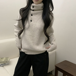 タートルボタンウォーマー厚手ニット IVORY