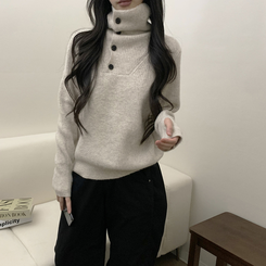 タートルボタンウォーマー厚手ニット IVORY