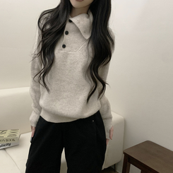 タートルボタンウォーマー厚手ニット IVORY