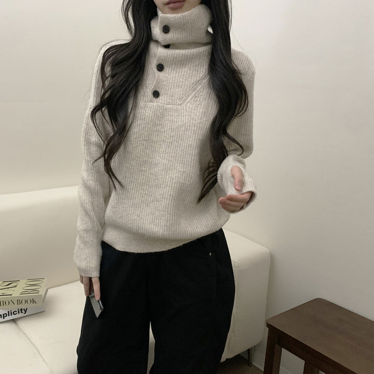 タートルボタンウォーマー厚手ニット IVORY