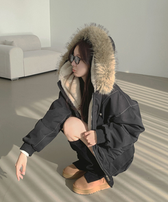 【起毛】ビンテージファーダウンジャケット BLACK