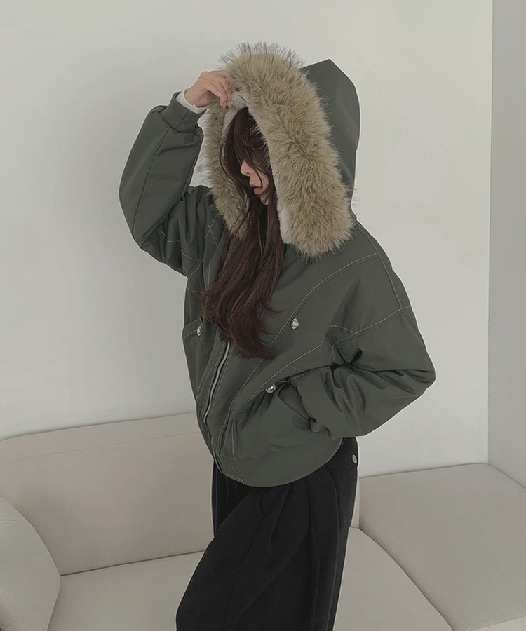 【起毛】ビンテージファーダウンジャケット KHAKI