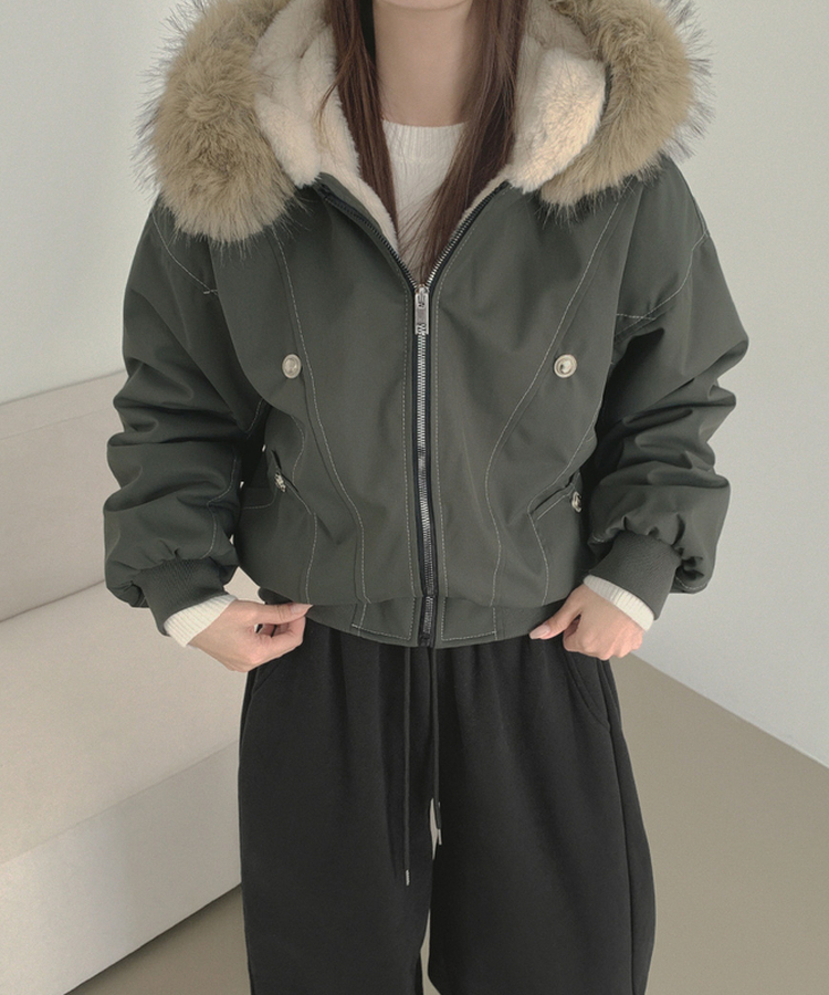 【起毛】ビンテージファーダウンジャケット KHAKI