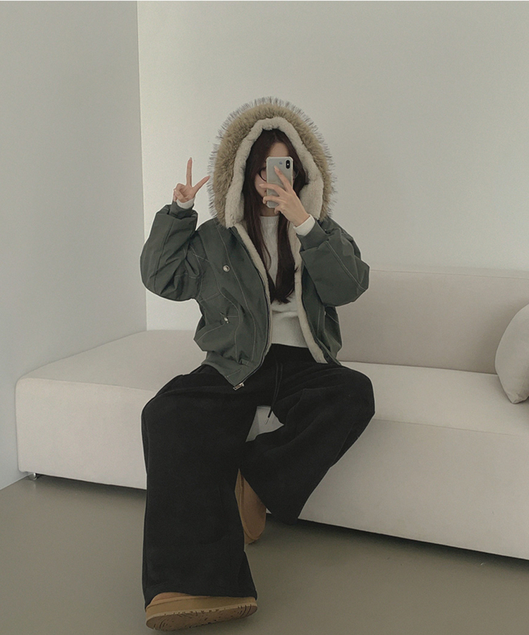 【起毛】ビンテージファーダウンジャケット KHAKI