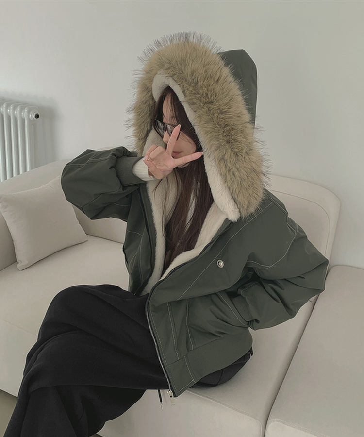 【起毛】ビンテージファーダウンジャケット KHAKI