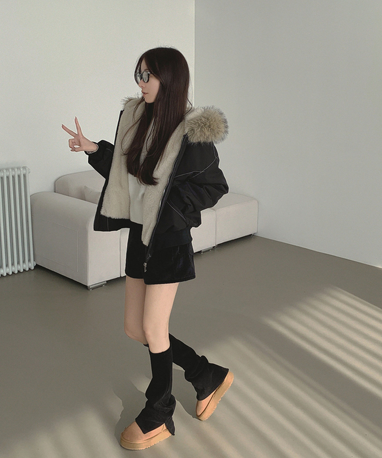 【起毛】ビンテージファーダウンジャケット BLACK