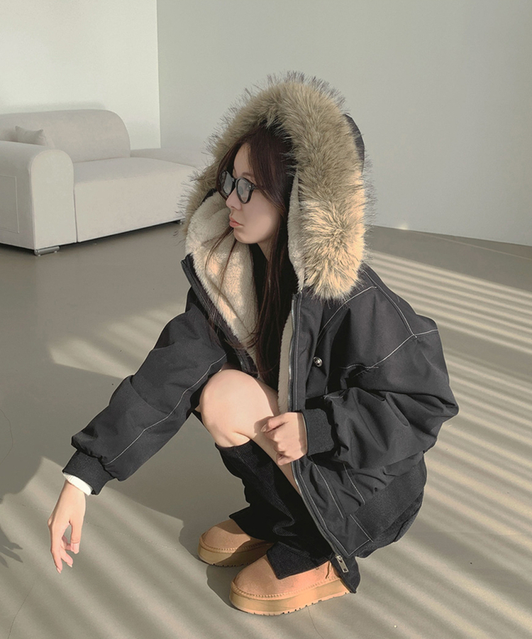 【起毛】ビンテージファーダウンジャケット BLACK