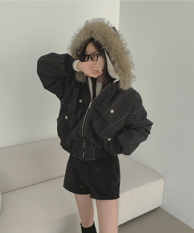 【起毛】ビンテージファーダウンジャケット BLACK