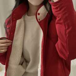 リバーシブルボアフリースハイネックジャンパー(6color) RED IVORY