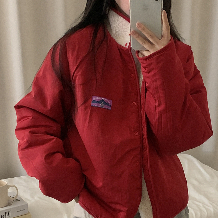 リバーシブルボアフリースハイネックジャンパー(6color) RED IVORY