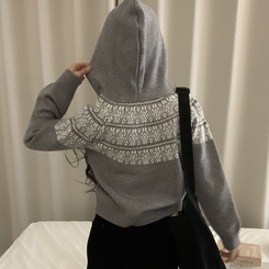 ジャガードフードニットジップアップ GREY