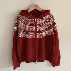 ジャガードフードニットジップアップ