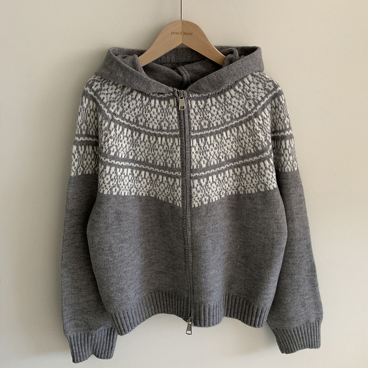 ジャガードフードニットジップアップ