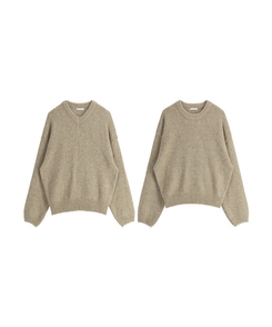 （高級ラムウール／選べる2タイプネック／10色展開♥）   ラムウール ラウンド＆Vネック ルーズフィットニット