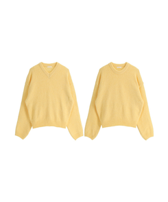 （高級ラムウール／選べる2タイプネック／10色展開♥）   ラムウール ラウンド＆Vネック ルーズフィットニット