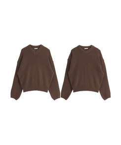 （高級ラムウール／選べる2タイプネック／10色展開♥）   ラムウール ラウンド＆Vネック ルーズフィットニット