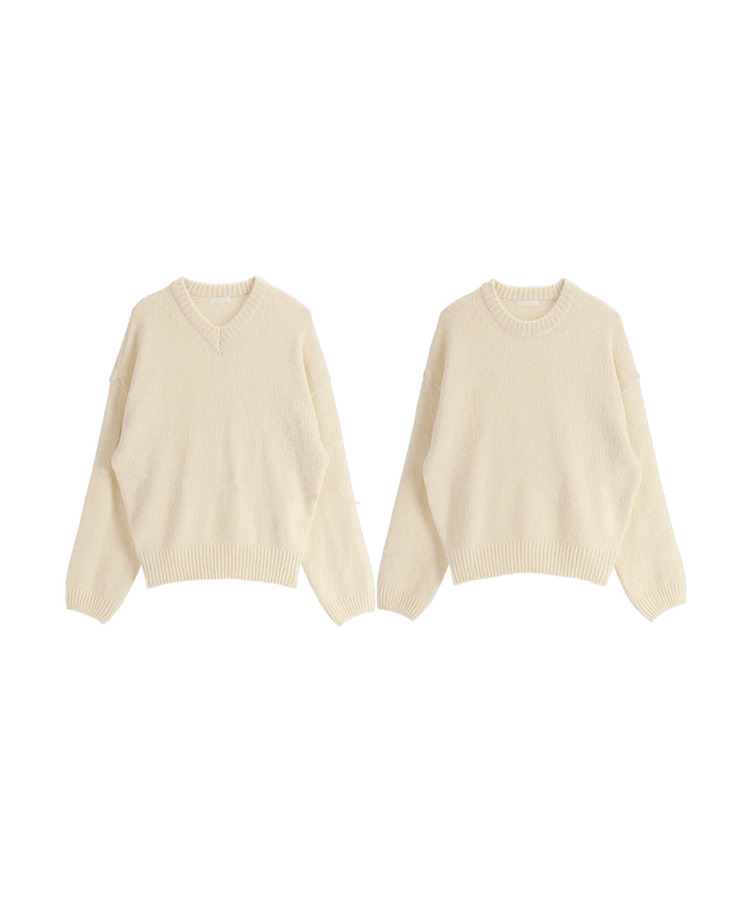 （高級ラムウール／選べる2タイプネック／10色展開♥）   ラムウール ラウンド＆Vネック ルーズフィットニット