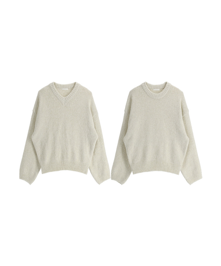 （高級ラムウール／選べる2タイプネック／10色展開♥）   ラムウール ラウンド＆Vネック ルーズフィットニット