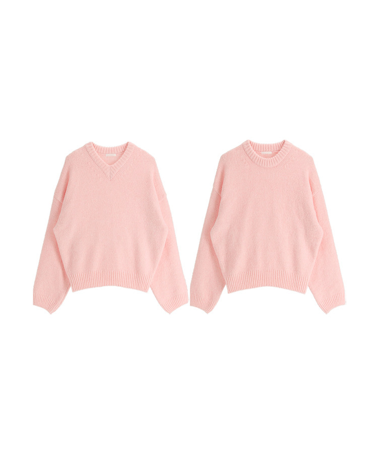 （高級ラムウール／選べる2タイプネック／10色展開♥）   ラムウール ラウンド＆Vネック ルーズフィットニット