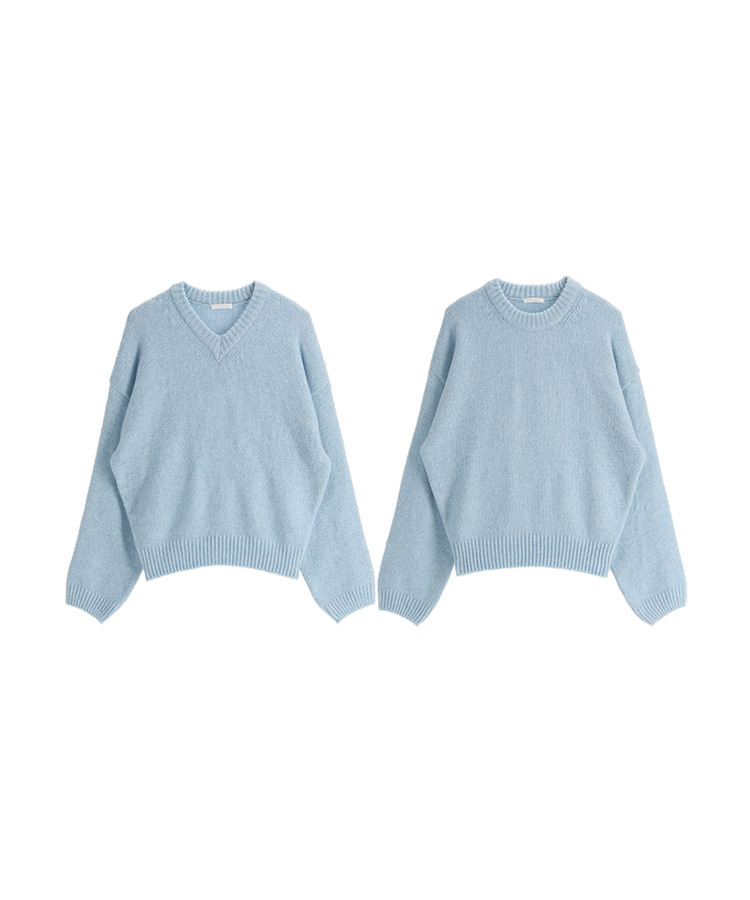 （高級ラムウール／選べる2タイプネック／10色展開♥）   ラムウール ラウンド＆Vネック ルーズフィットニット