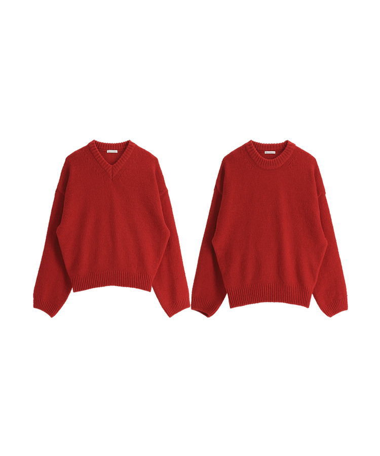 （高級ラムウール／選べる2タイプネック／10色展開♥）   ラムウール ラウンド＆Vネック ルーズフィットニット