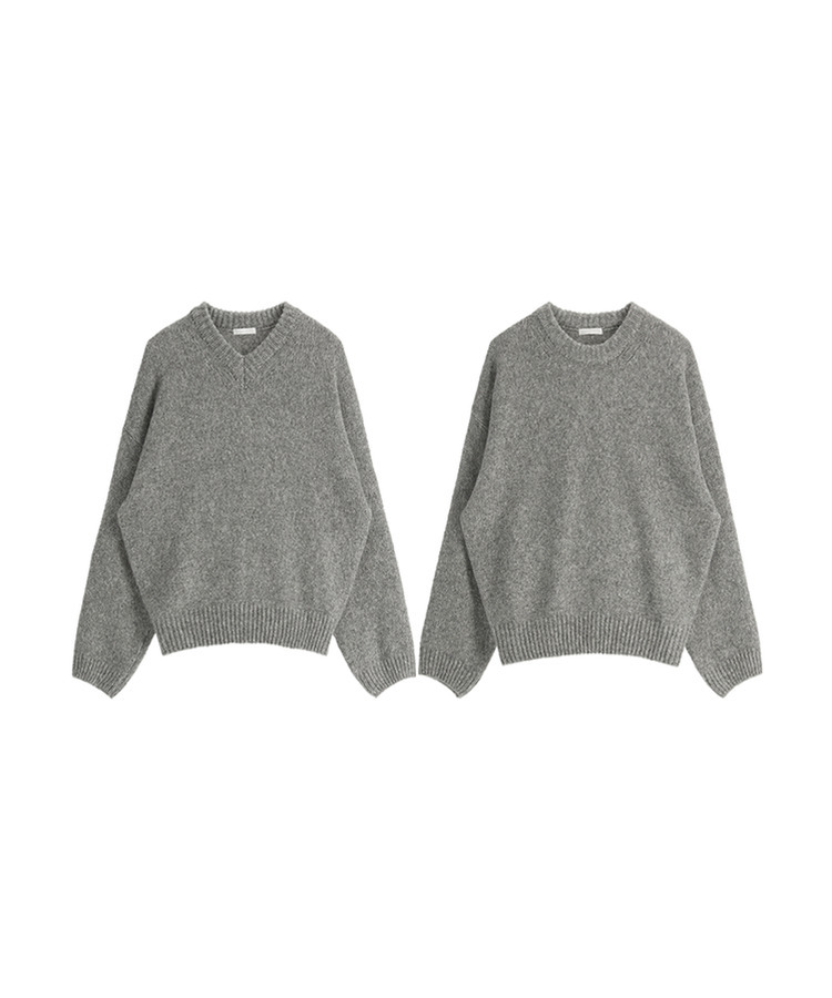 （高級ラムウール／選べる2タイプネック／10色展開♥）   ラムウール ラウンド＆Vネック ルーズフィットニット