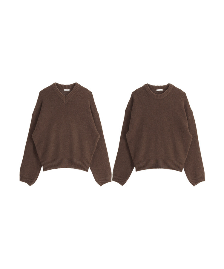 （高級ラムウール／選べる2タイプネック／10色展開♥）   ラムウール ラウンド＆Vネック ルーズフィットニット